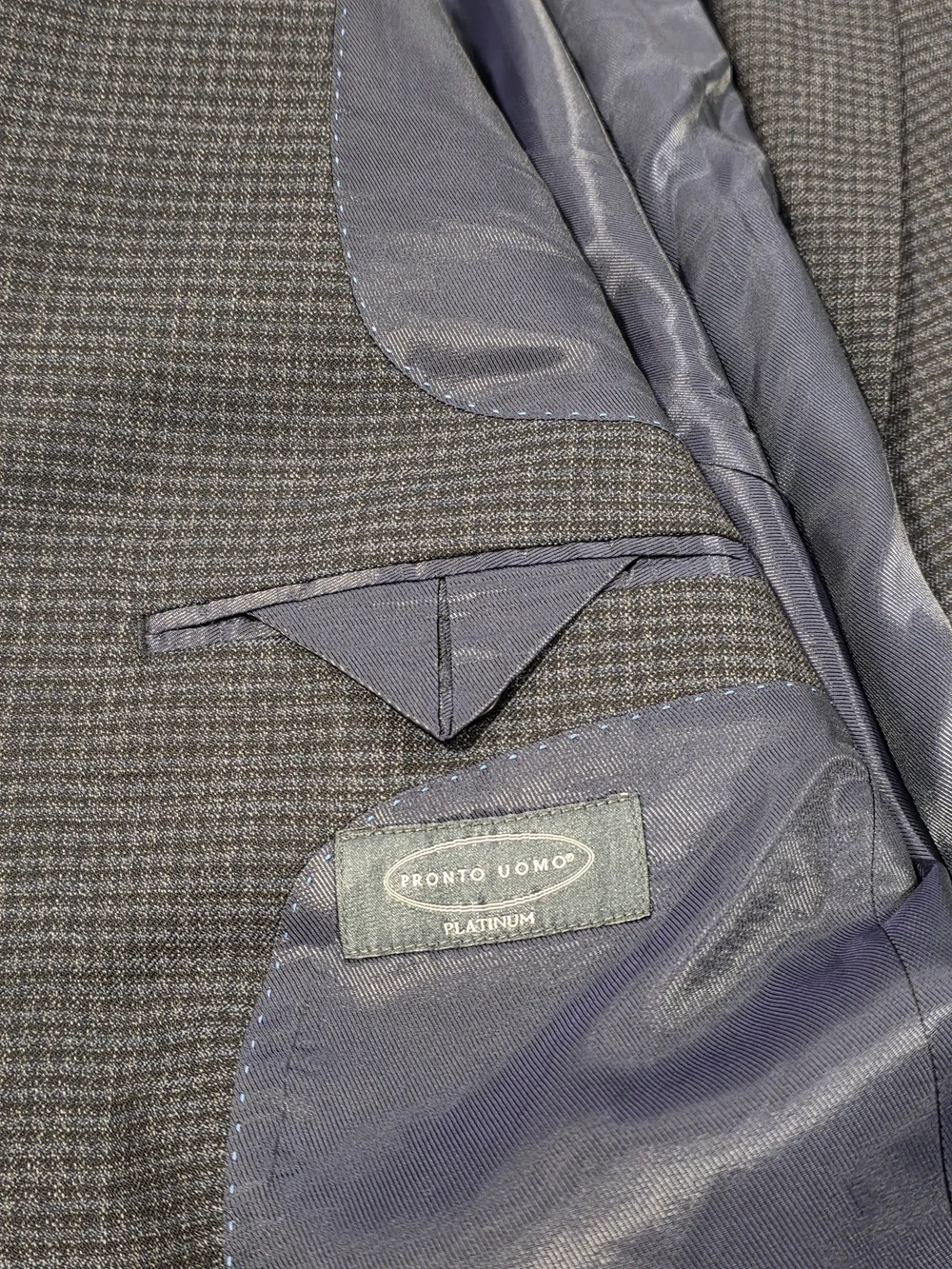 44S Men's Pronto Uomo Checkered Blazer Dark Blue 100% Wool Platinum Sport Coat